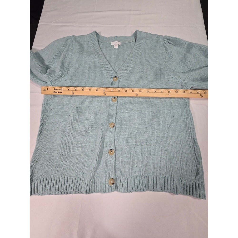 J. Jill Women Blue Puff Sleeve Cottage Button Knit Cardigan Sweater Large L - Picture 5 of 7